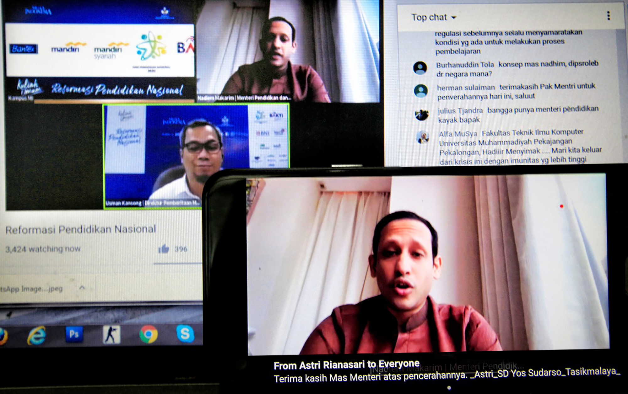 Siaran langsung webinar melalui platform media sosial Youtube