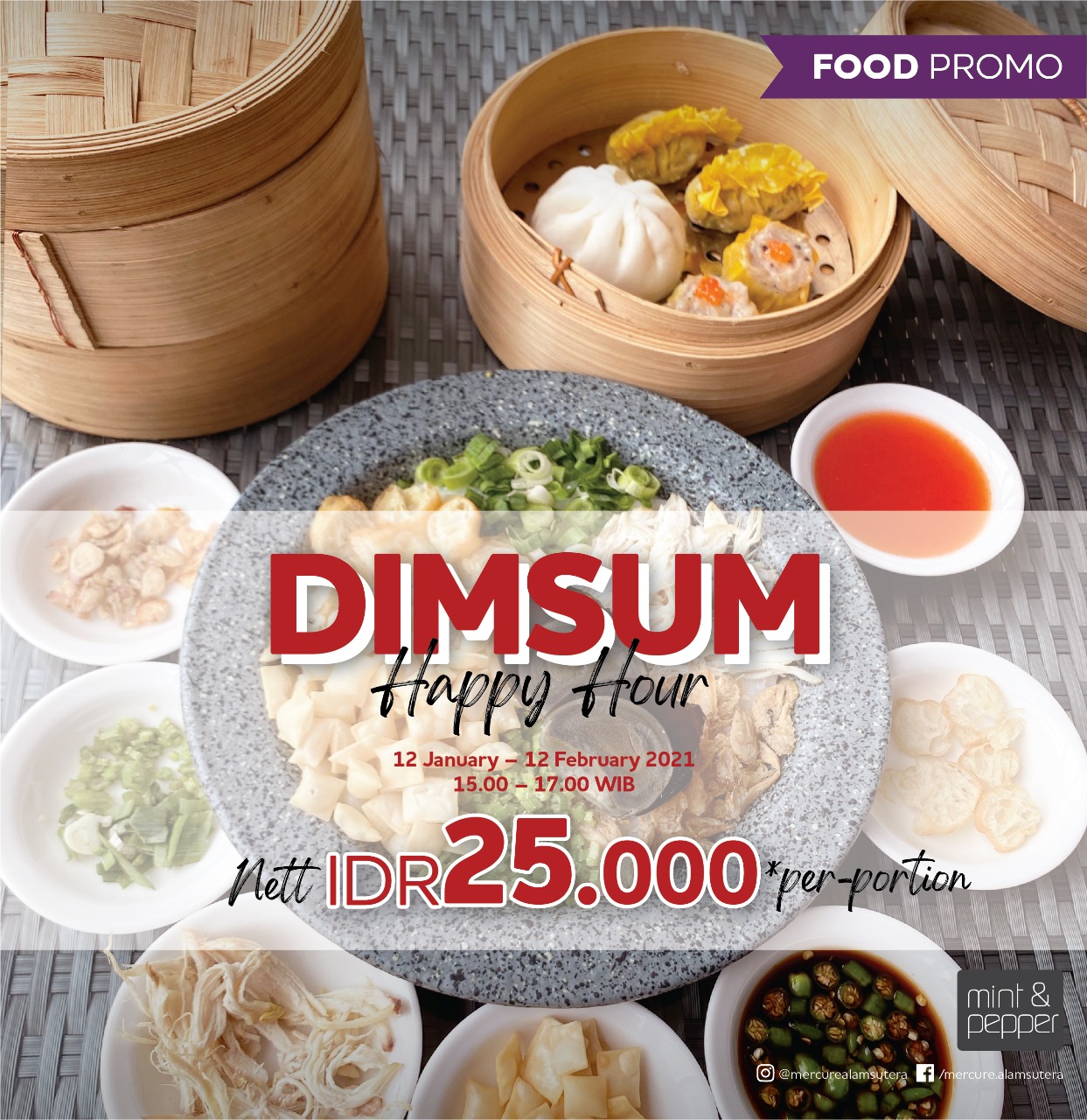 Nikmati rasa autentik Chinese cuisine dengan promo Dimsum Happy Hour yang berlaku setiap hari di Mint & Pepper Restaurant, 