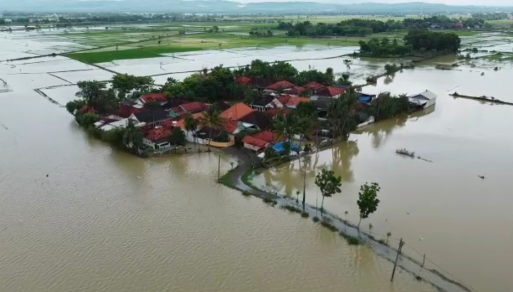 Kondisi areal persawahan di Desa Patean, Kecamatan Batuan, Kabupaten Sumenep, Jaqa Timur, yang tergenang banjir. 