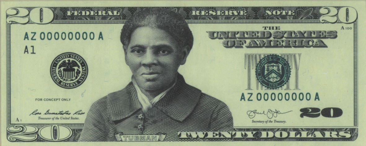 Desain rekaan mata uang US$20 yang menampilkan Harriet Tubman.