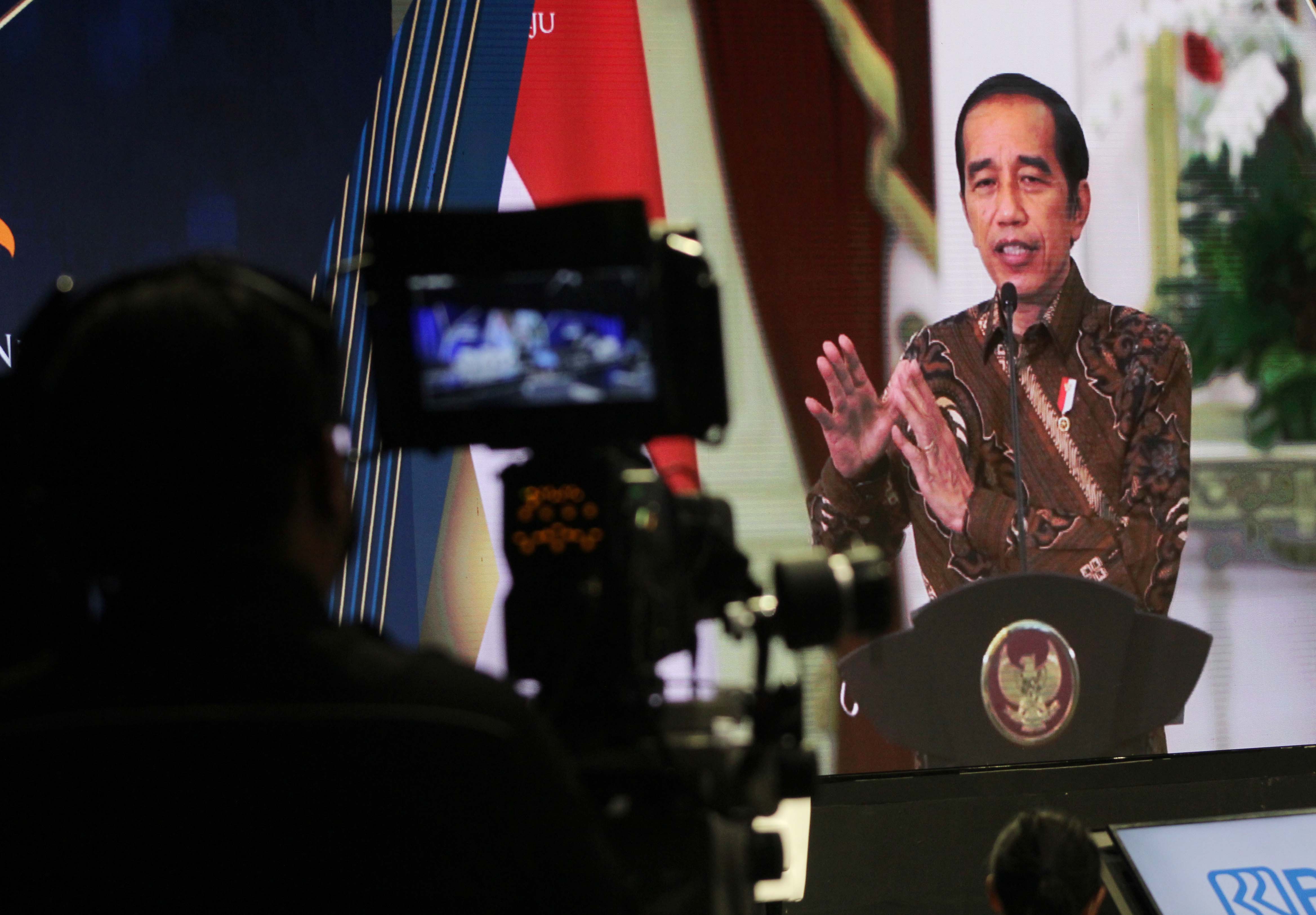 Predisen Jokowi saat menjadi pembicara kunci dalam Media Group News Summit Indonesia 2021.