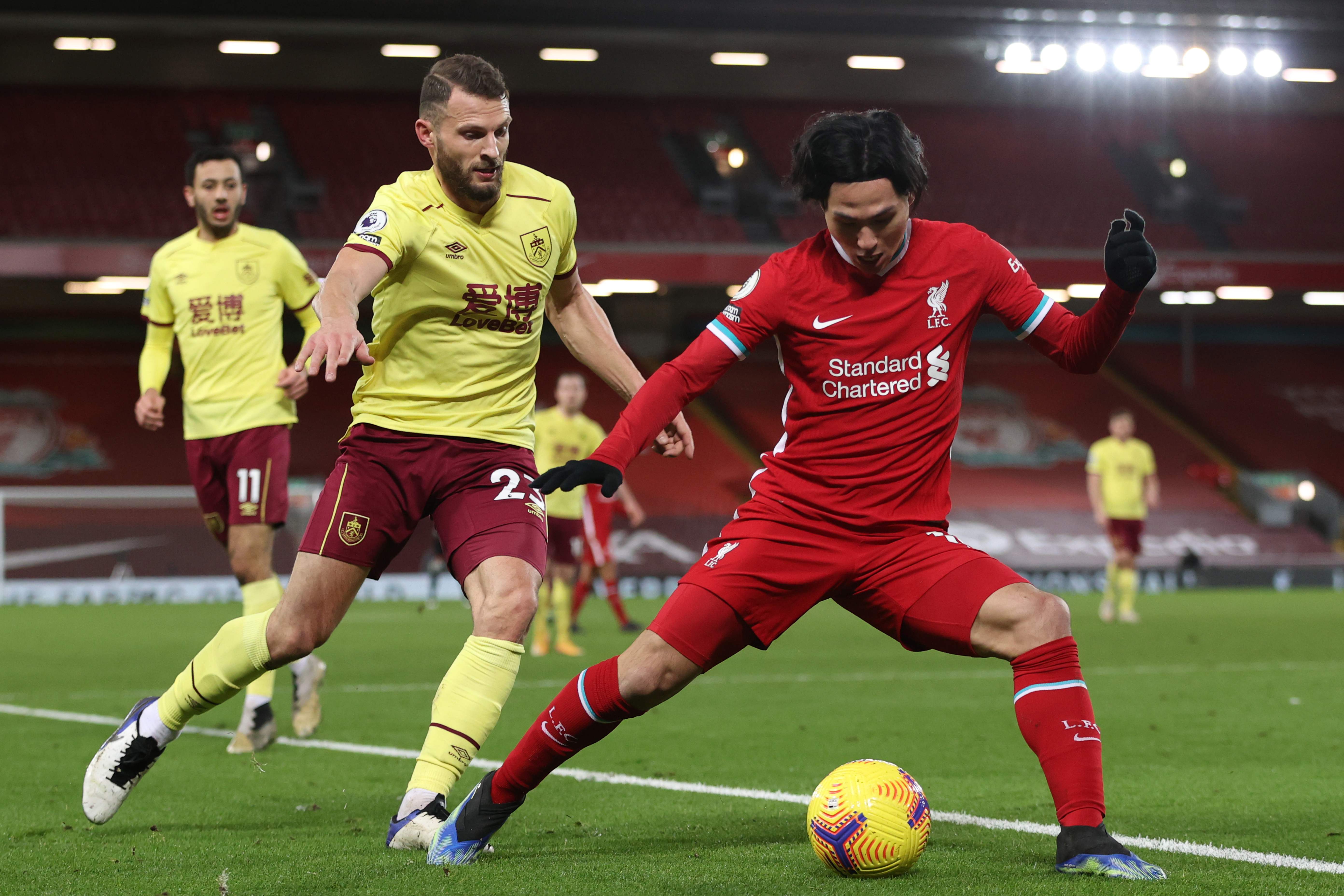 Pertandingan Burnley melawan Liverpool di Stadion Anfield, Liverpool, Inggris, Kamis (21/1/2021).