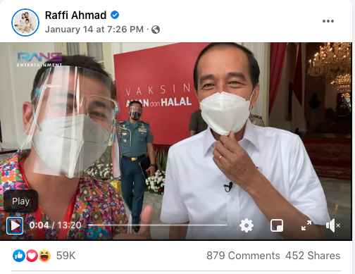 Tangkapan layar vlog Raffi Ahmad bersama Presiden Joko Widodo usai divaksinasi di Istana Negara.