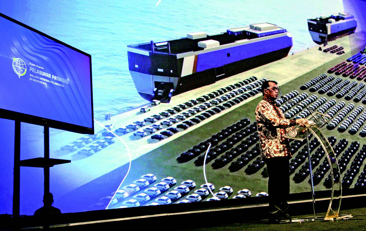 Menteri Perhubungan Budi Karya Sumadi memberikan paparan saat Public Expose Pelabuhan Patimban, di Jakarta, kemarin.