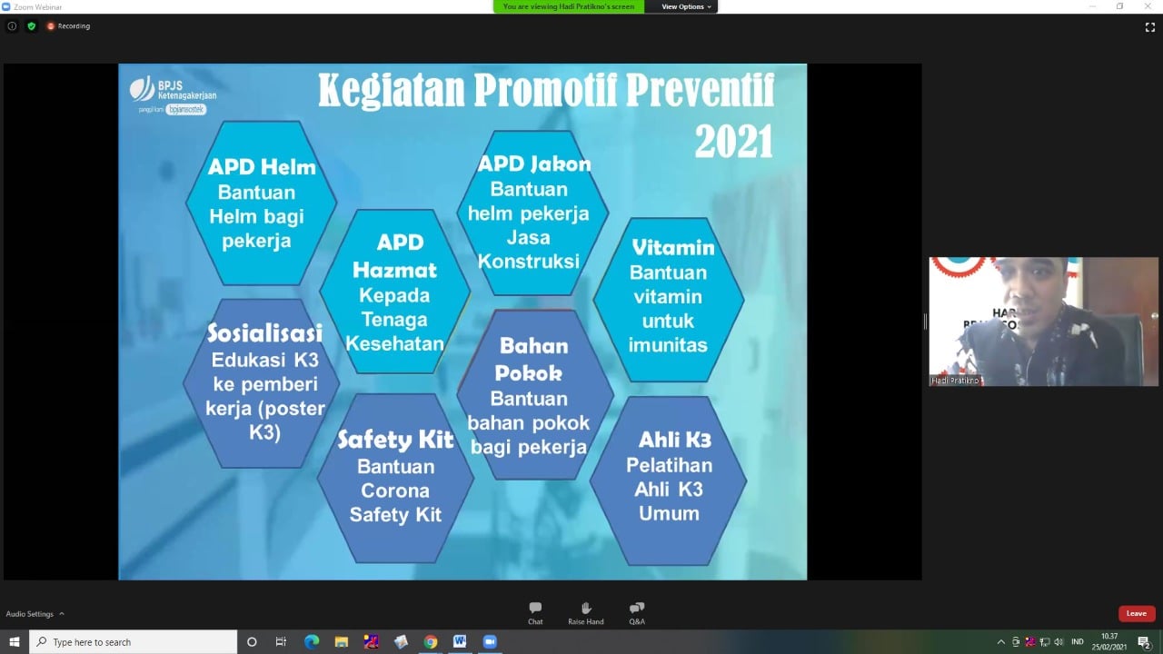 Webinar dengan tema “Pekerja Sehat, Kuat, Unggul dan Berbudaya K3 pada Semua Sektor Usaha dalam Masa Pandemi Covid-19” 