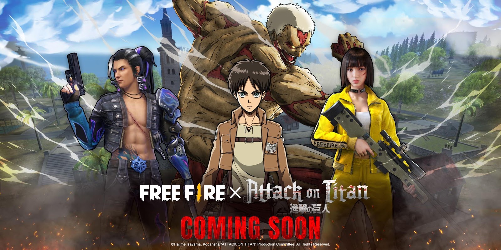 Poster kerja sama Free fire dan Attack On Titan