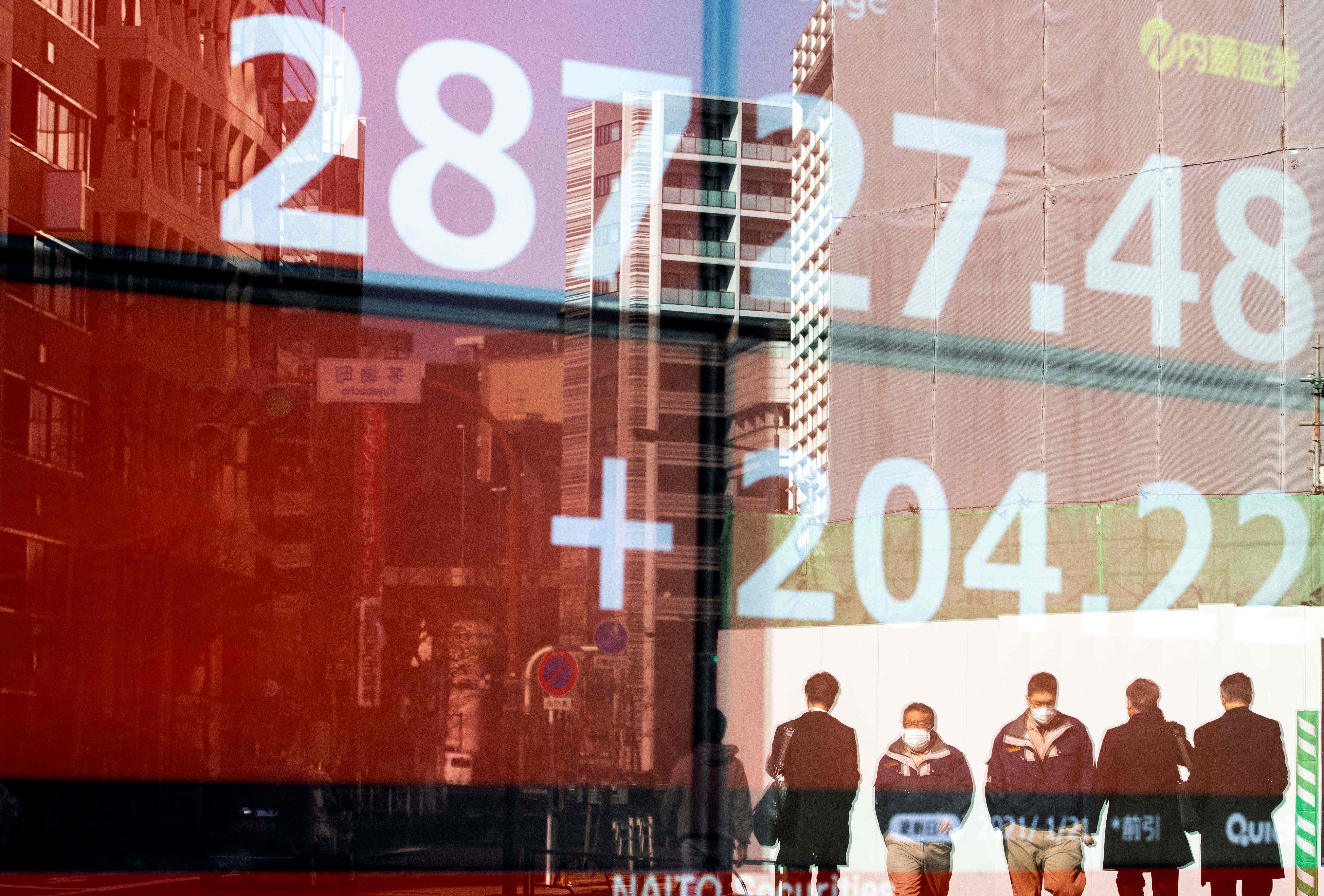 Indikator Nikkei 225 di Tokyo, Jepang, pada Januari 2021.