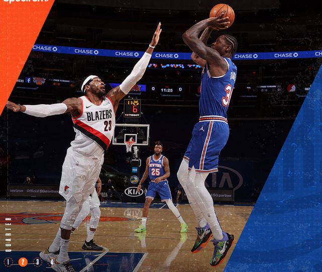 Laga NBA antara New York Knicks dan Portland Trail Blazers.