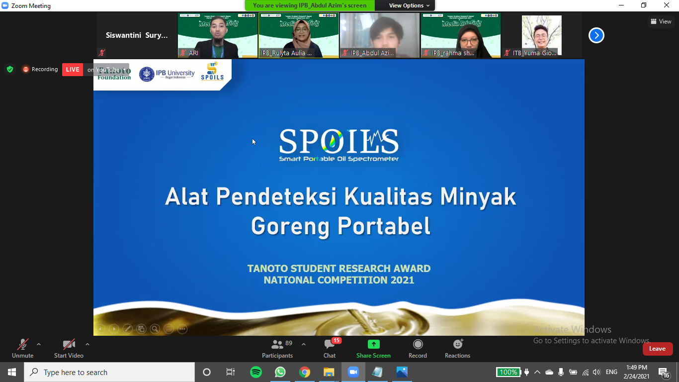 IPB dan Univ Brawijaya Juara Tanoto Student Research Award 2021