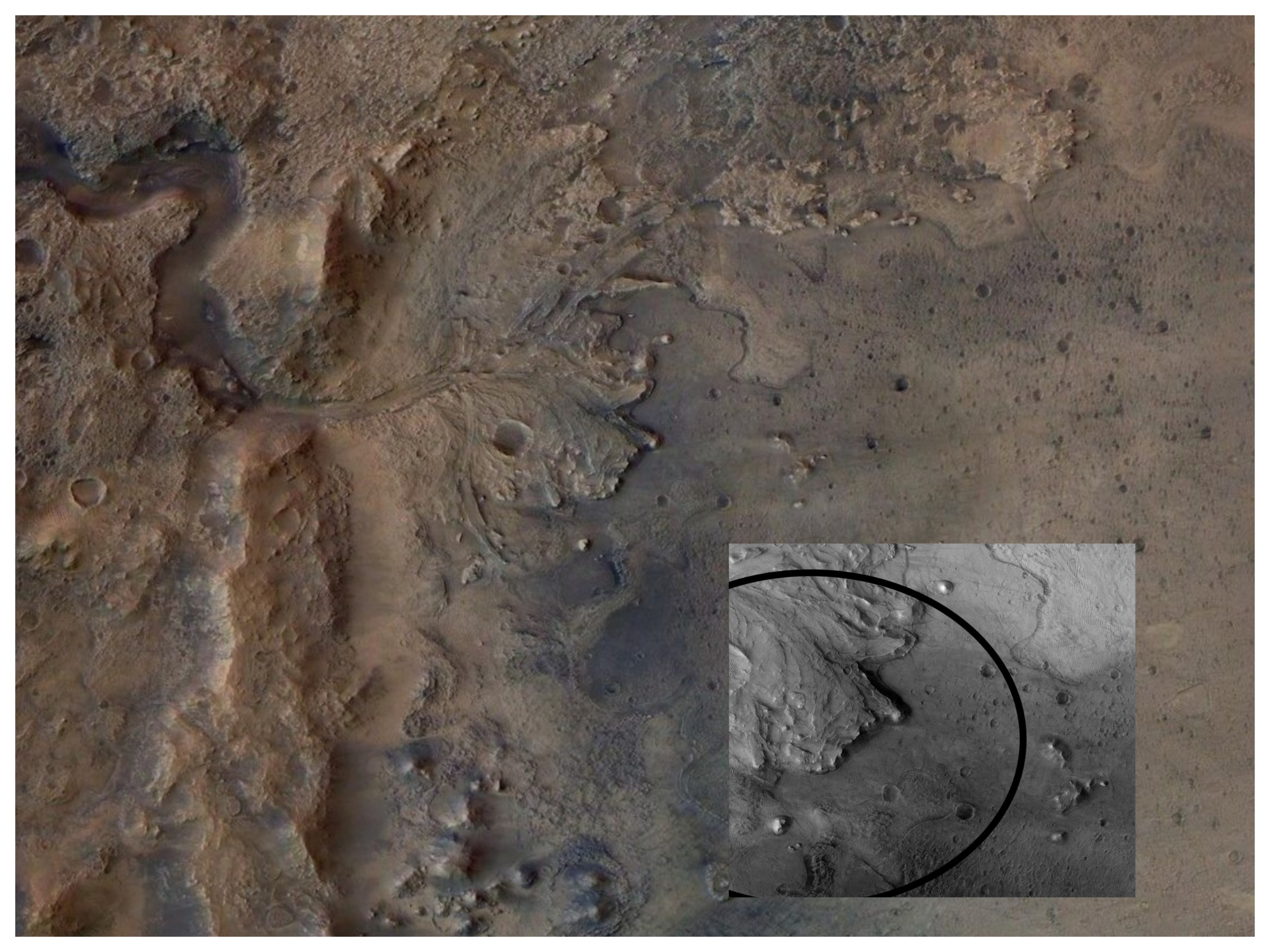 Kawah Jezero yang menjadi lokasi pendaratan Perseverance di Planet Mars. 