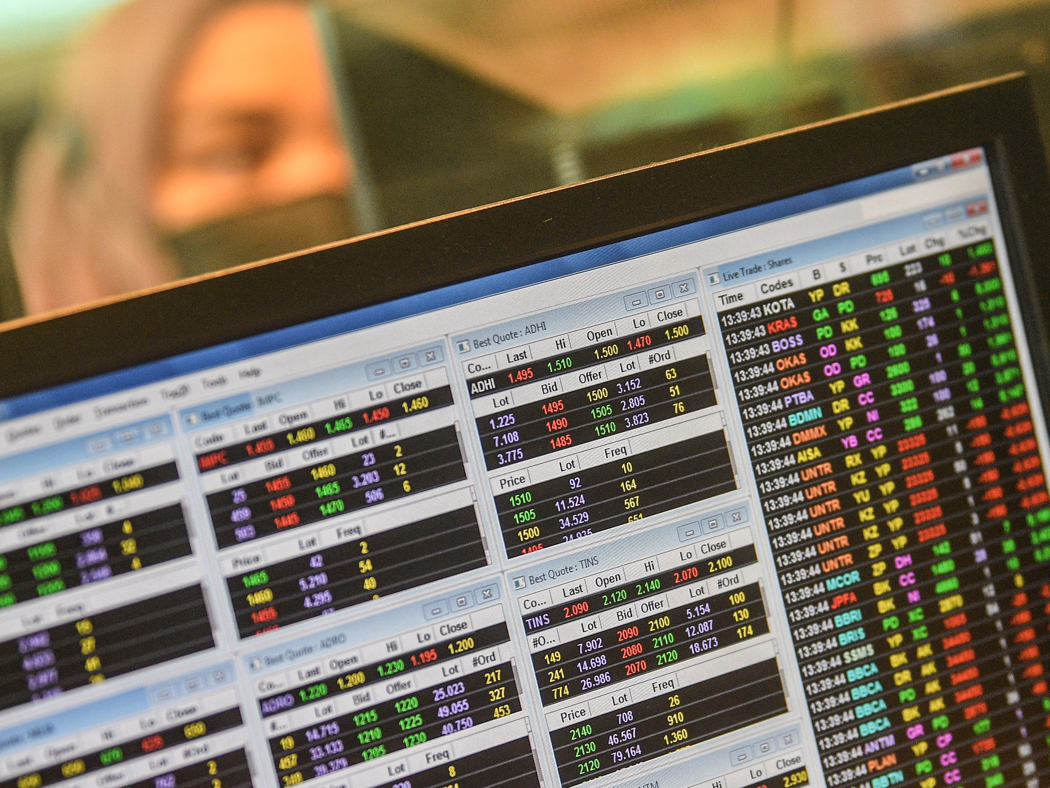 Karyawan mengamati pergerakan harga saham di Jakarta, Kamis (11/2).