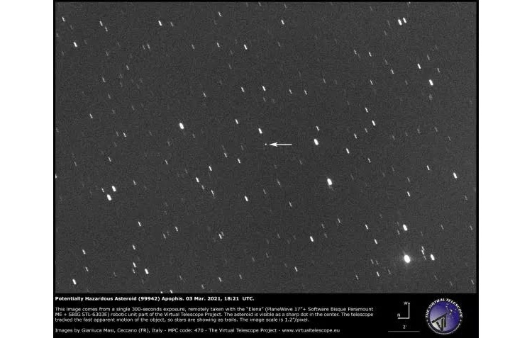 Apophis ditunjukkan oleh anak panah. 