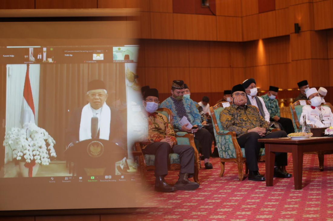 Wapres Ma'ruf Amin menyampaikan tausiyah peringatan Isra Miraj secara daring.