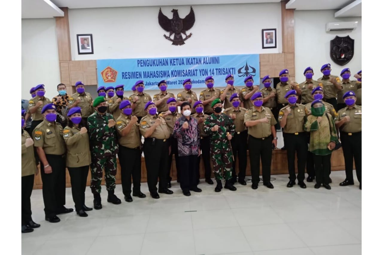 Rektor Ali Gufron Mukti, Pangdam Jaya dan Kapolda Metro dan jajaran usai pelantikan Ketua Ikatan Alumni Menwa Yon 14 Trisakti, (11/3/2021).