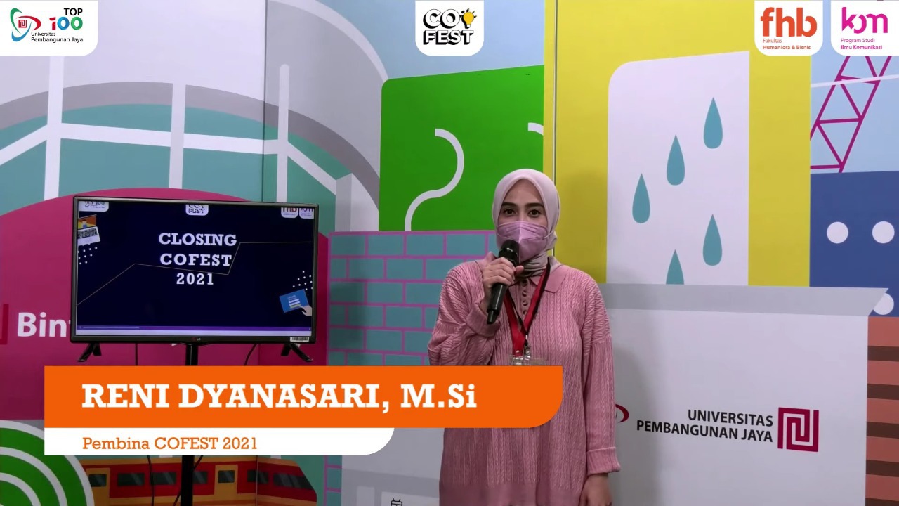 Penutupan Collaboration Festival (CoFest) 2021 dilakukan Pembina CoFest 2021 Reni Dyanasari,M.Si.