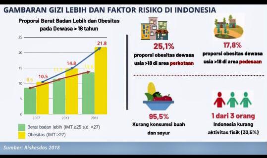 Grafik gambaran gizi lebih dan faktor risiko di Indonesia. 