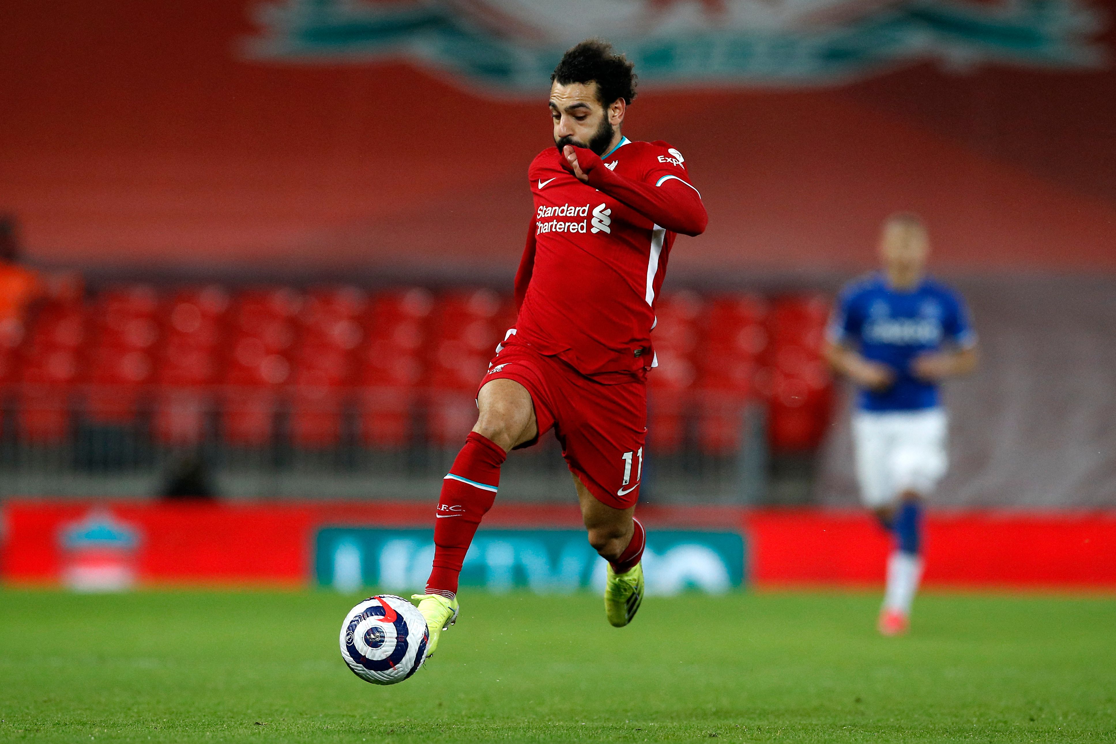 Aksi gelandang Liverpool Mohamed Salah dari Mesir di laga Liga Premier. 