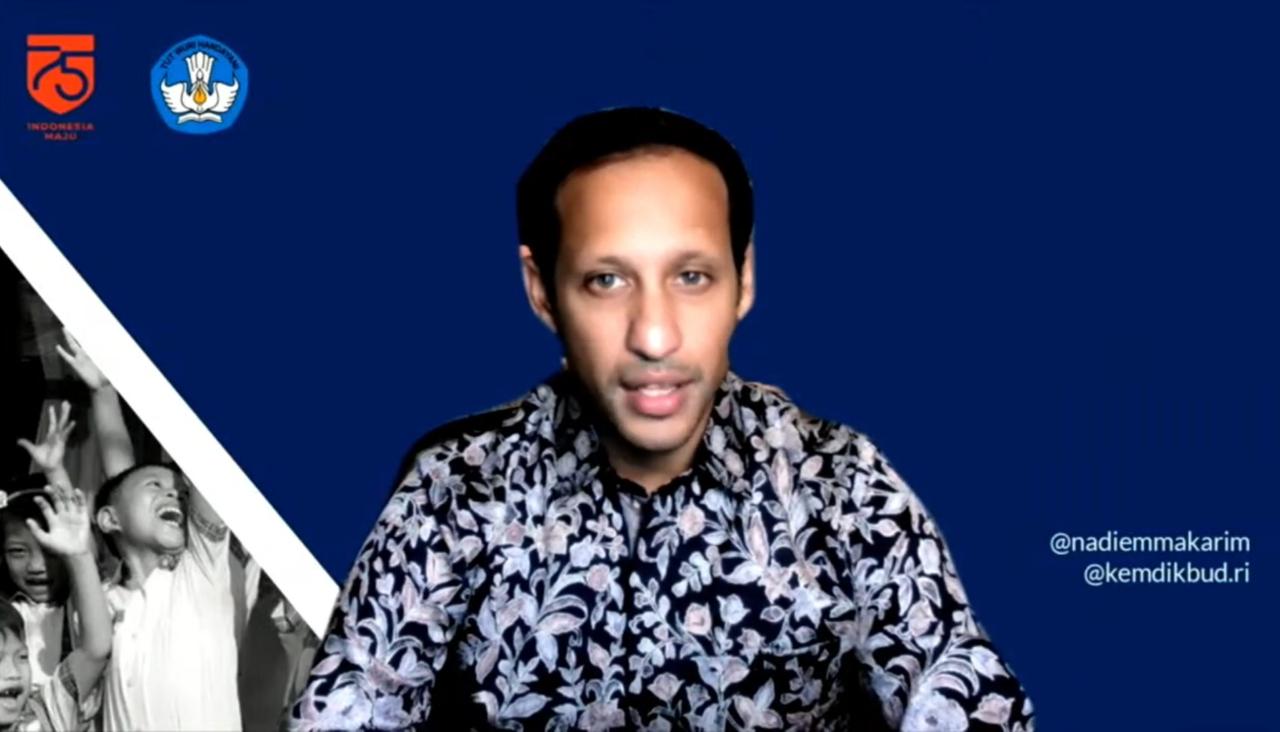 Mendikbud Nadiem Makarim dalam webinar perayaan Hari Musik Nasional, 15 Maret 2021.