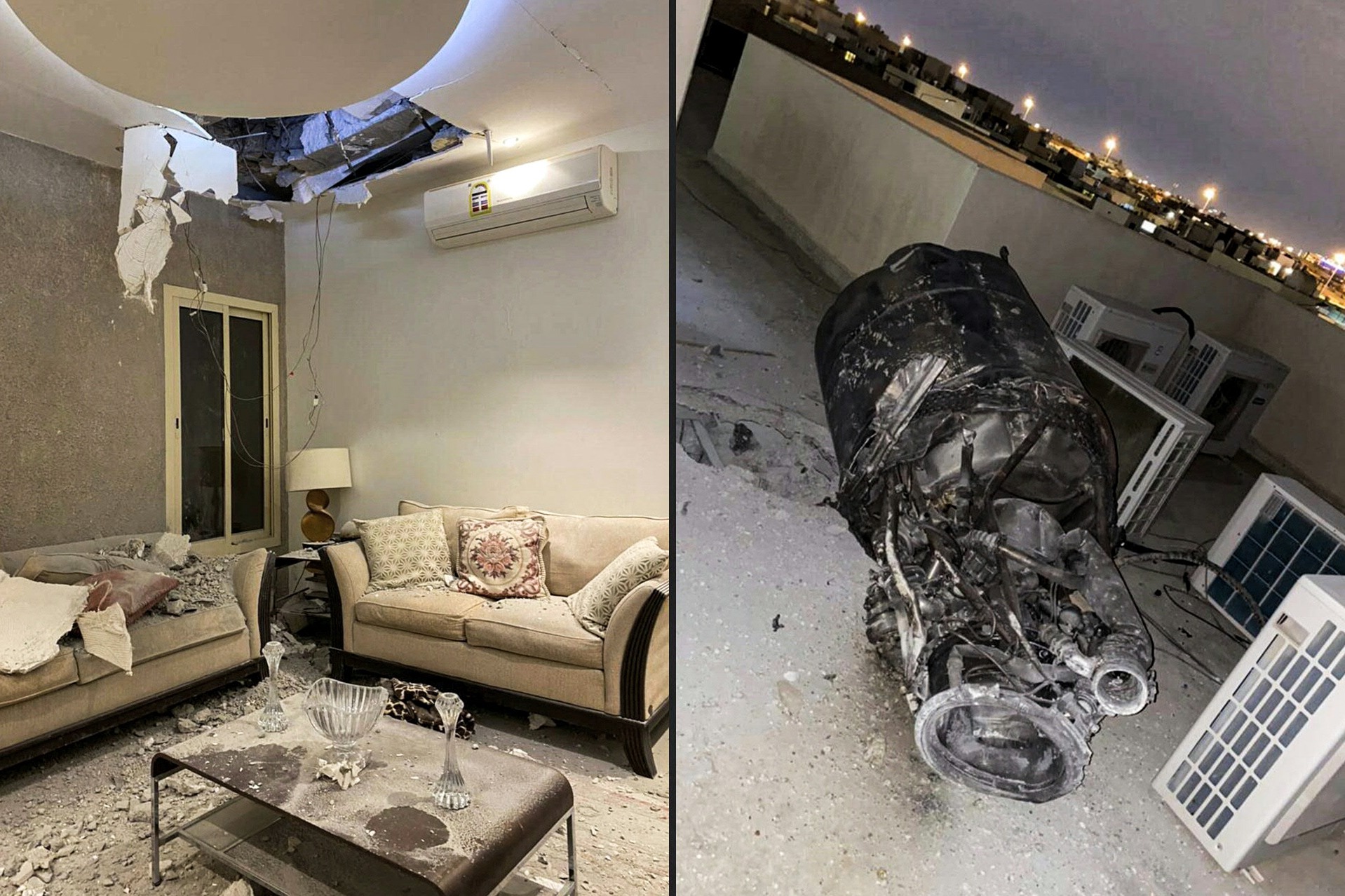 Kerusakan pada rumah di ibu kota Arab Saudi, Riyadh, setelah serangan rudal oleh Huthi, Sabtu (27/2).