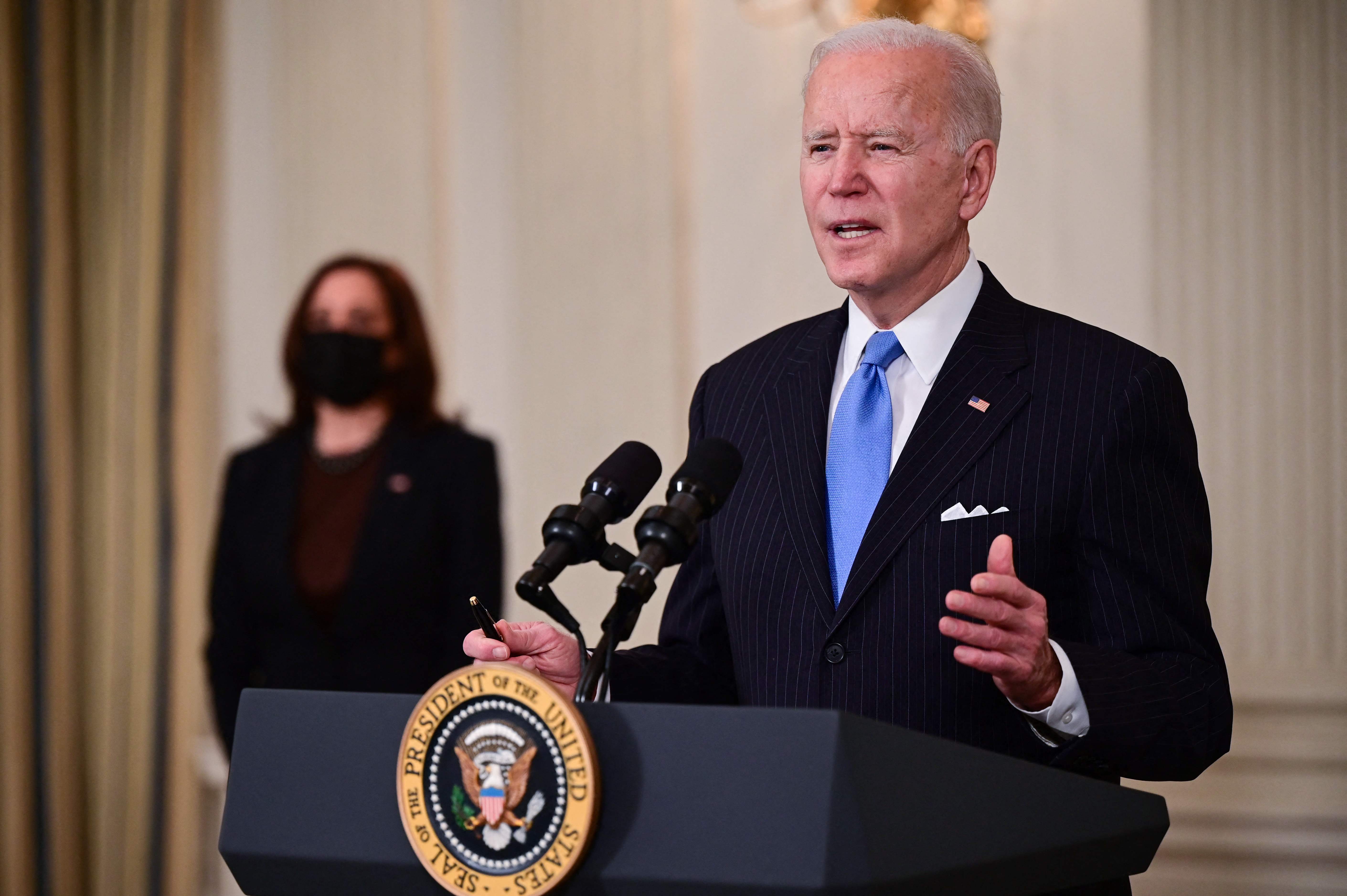 Presiden AS Joe Biden saat menyampaikan pidato di Gedung Putih.