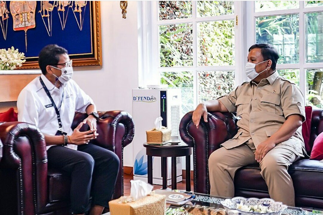 Pertemuan Menparekraf Sandiaga Salahuddin Uno dengan Menhan Prabowo Subianto membahas wisata olahraga di 5 destinasi, Senin (8/3/2021).
