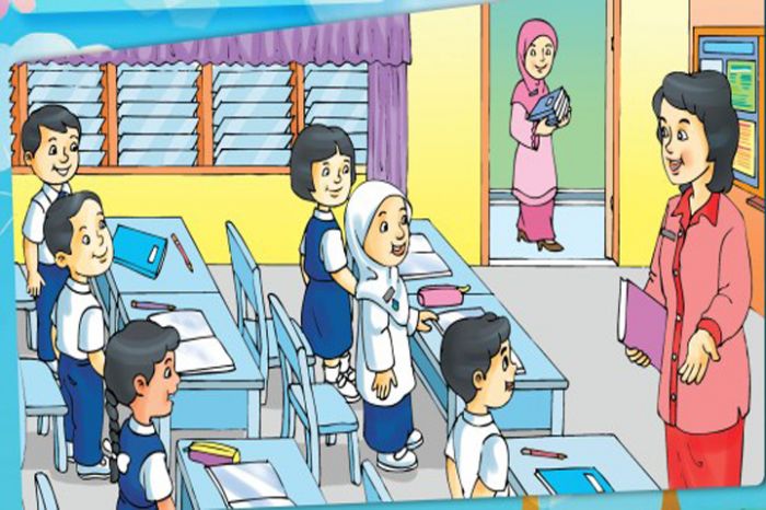 Ilustrsi sekolah dengan pembelajaran tatap muka