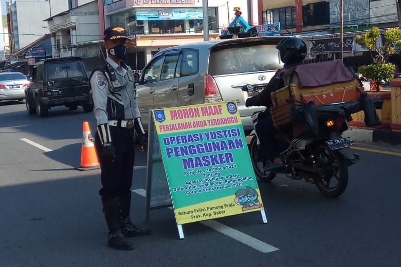 Tim Terpadu Satgas Covid-19 Babel menggelar penerapan protokol kesehatan cegah penyebaran Covid-19.