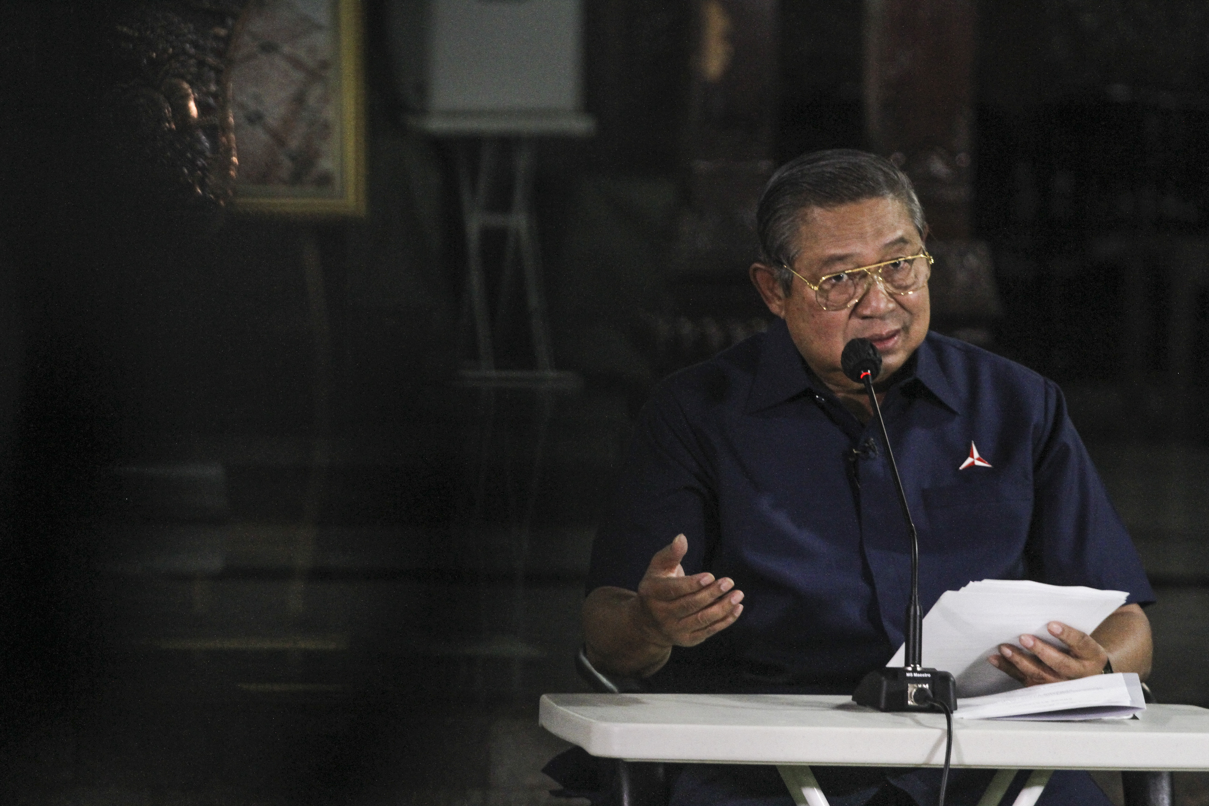 Ketua Majelis Tinggi Partai Demokrat Susilo Bambang Yudhoyono saat menyampaikan keterangan pers.