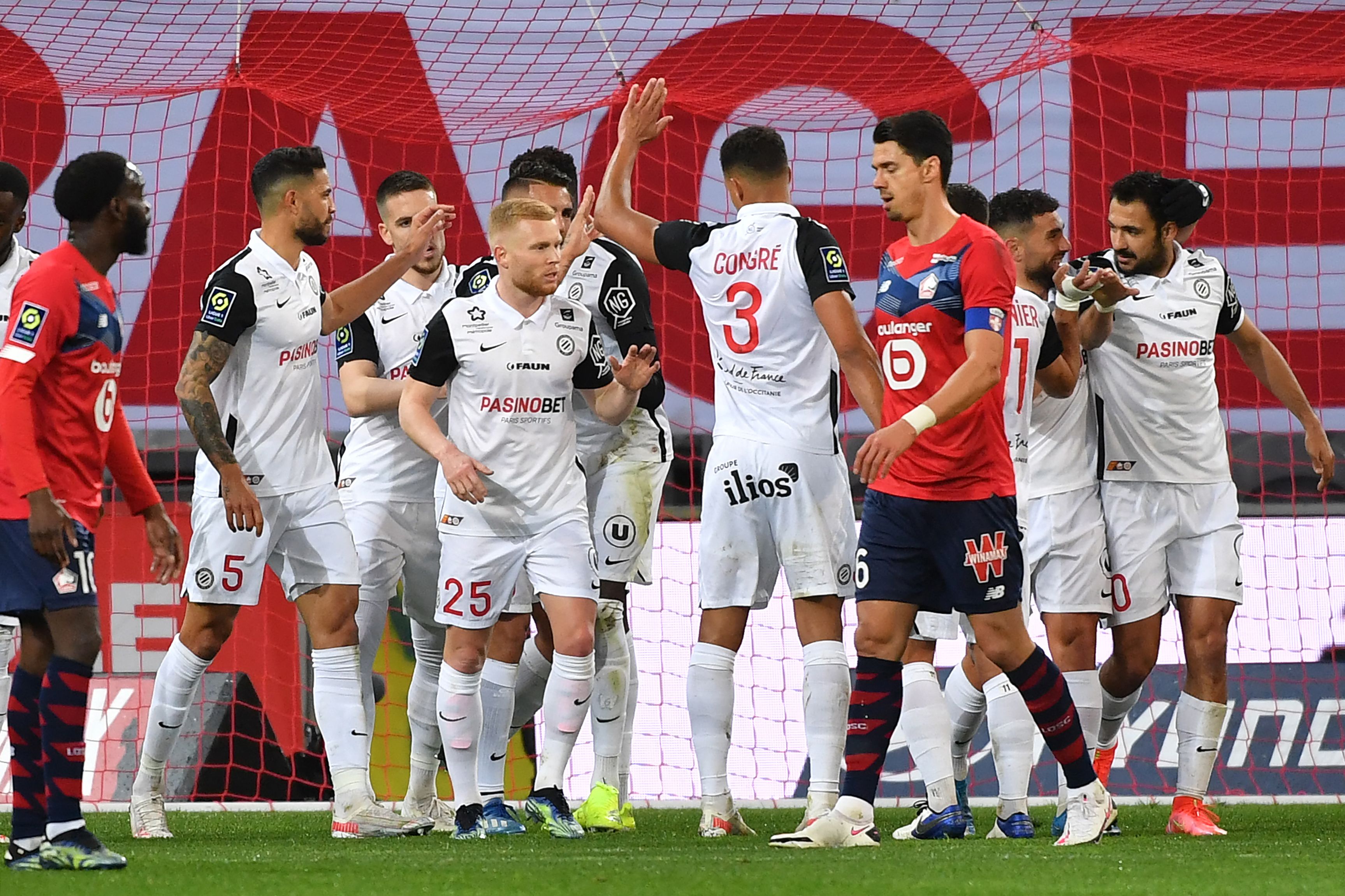 Pemain Montpellier merayakan gol yang dicetak ke gawang Lille