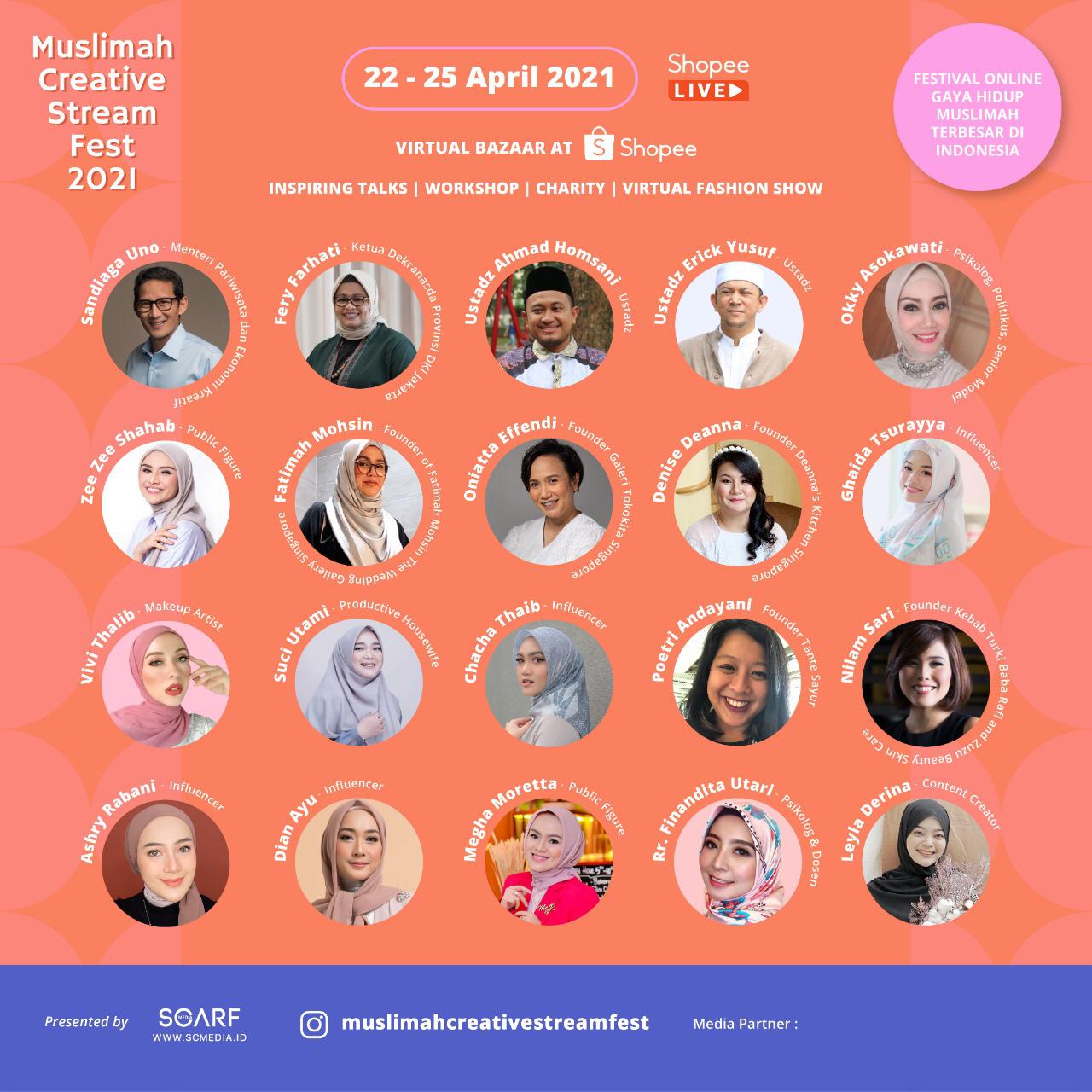 Muslimah Creative Stream Fest 2021 pada 22-25 April 2021 mendatang dengan tema Berdaya dan Berkarya dari Rumah.