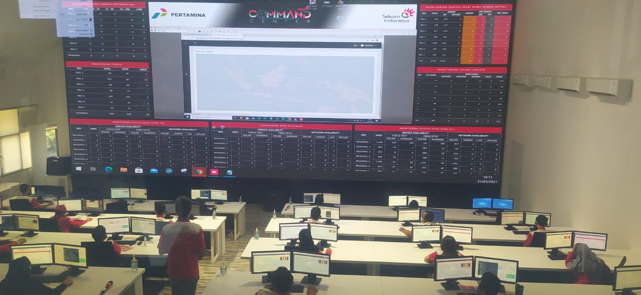 Sistem pemantauan pasokan dan stok BBM secara digital di Command Operation Center Digitalisasi di Telkom Legok, Tangerang, Banten 