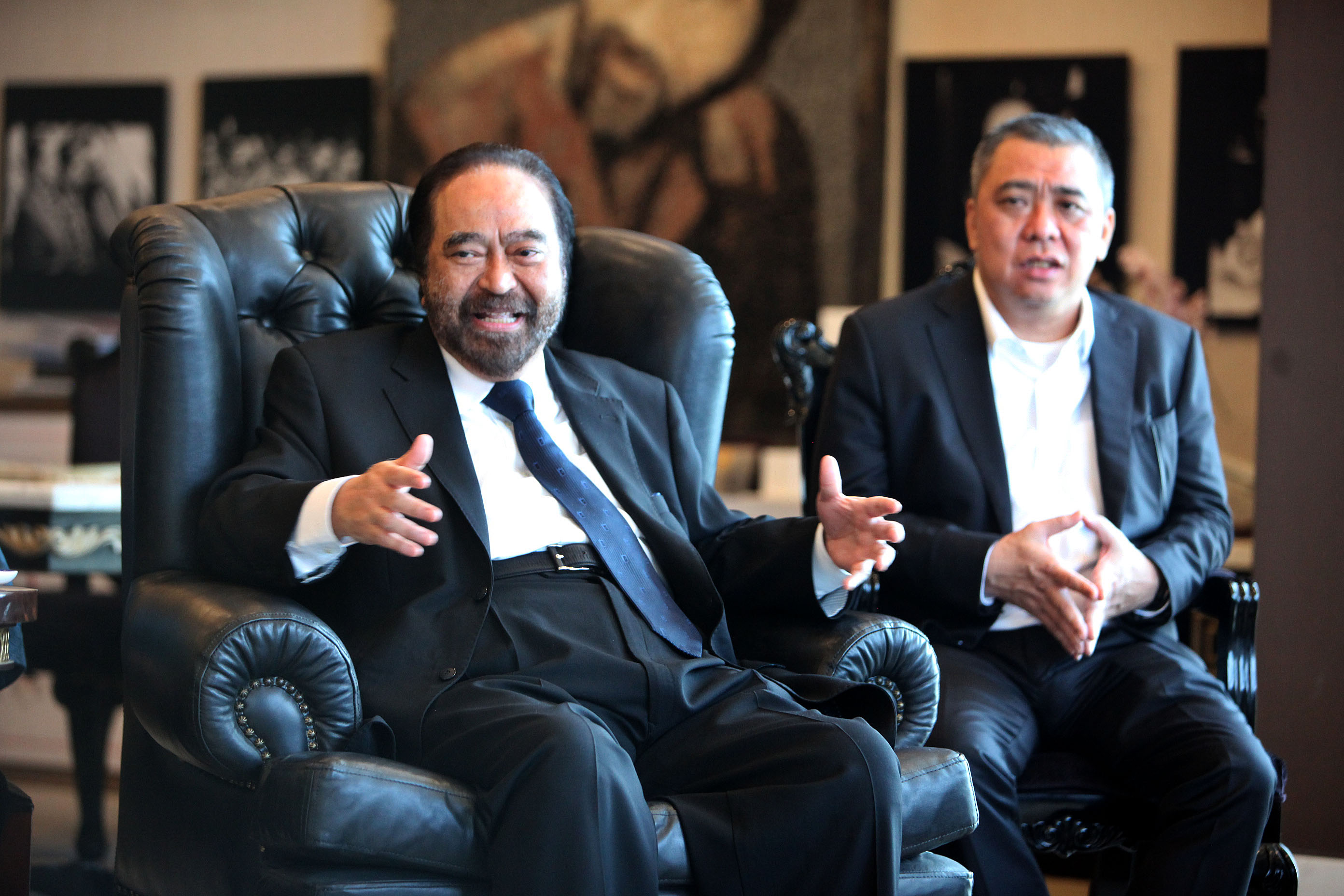 Ketua Umum NasDem Surya Paloh saat melakukan pertemuan di kantor DPP Partai NasDem.