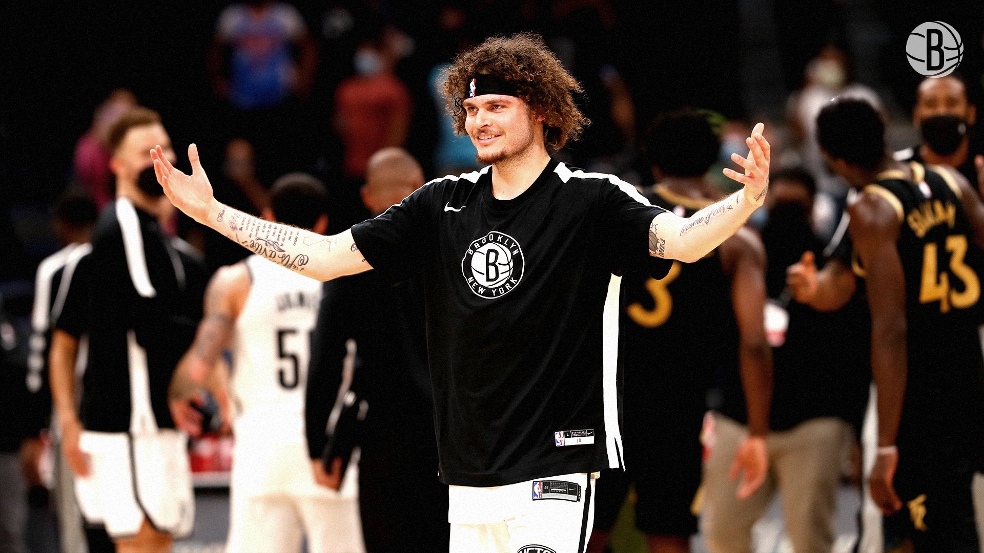 Pemain Brooklyn Nets melakukan selebrasi usai mengalahkan Toronto Raptors di laga NBA,