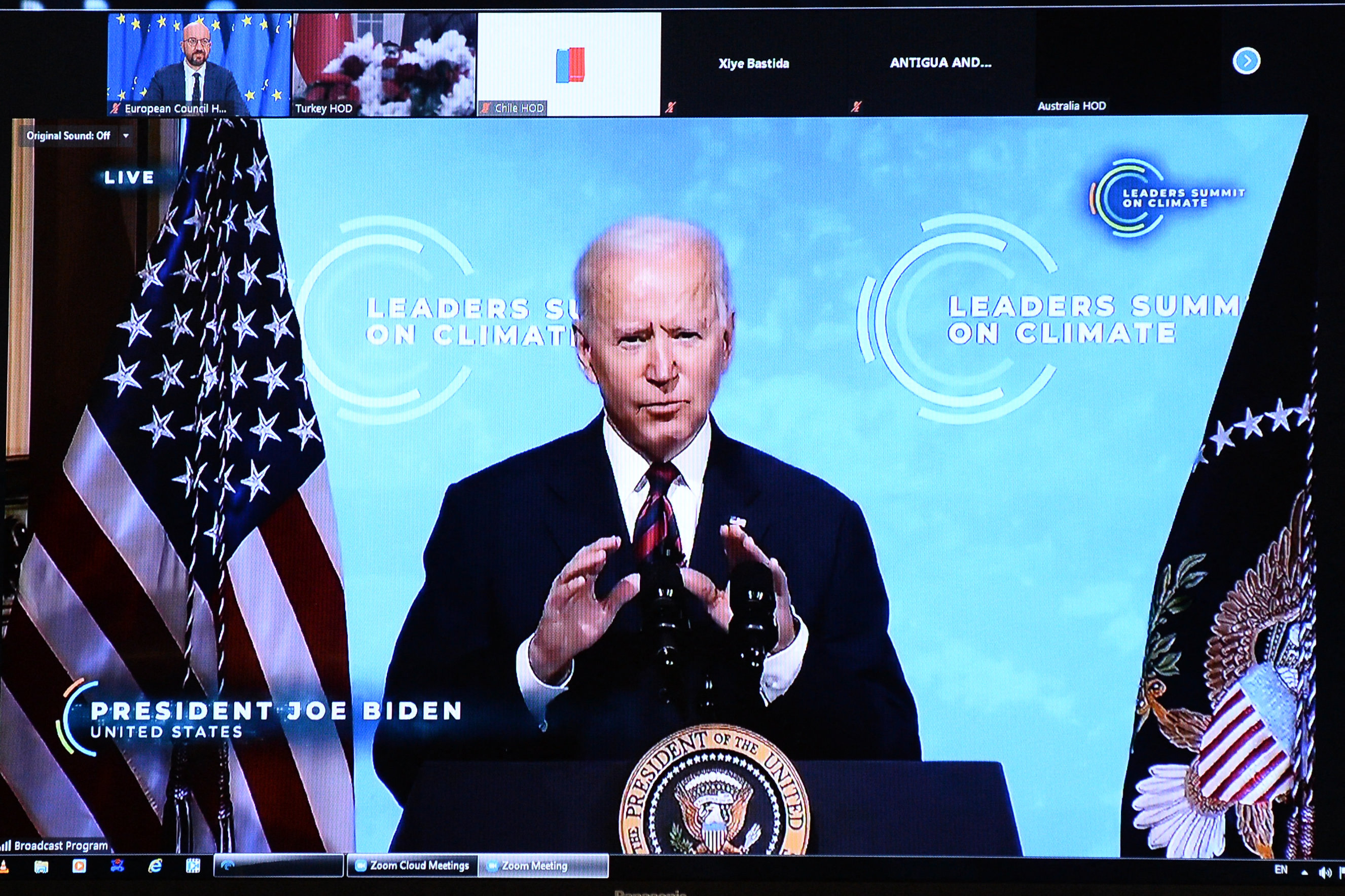 Presiden AS Joe Biden saat berbicara di KTT Perubahan iklim virtual.