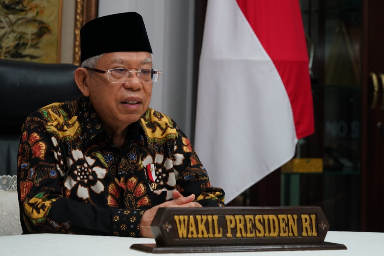 Wakil Presiden Maruff Amin saat memberikan sambutan secara virtual.