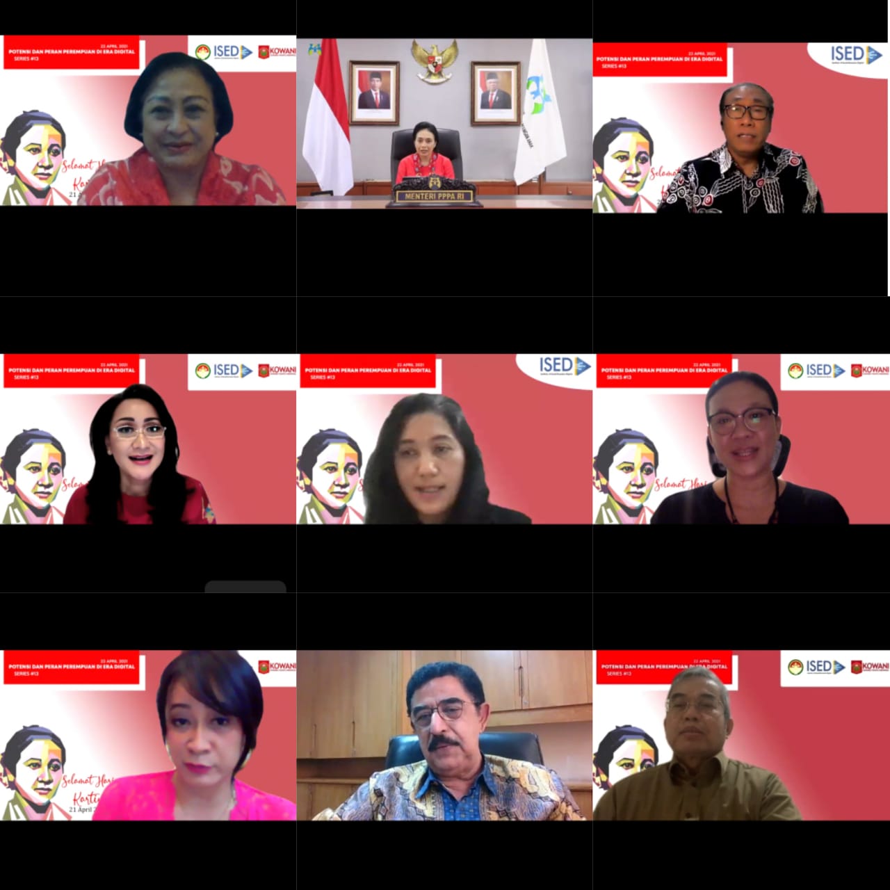 Webinar bertema 'Potensi dan Peran Perempuan di Era Digital' yang diselenggarakan ISED dalam rangka Hari Kartini, Kamis (22/4).