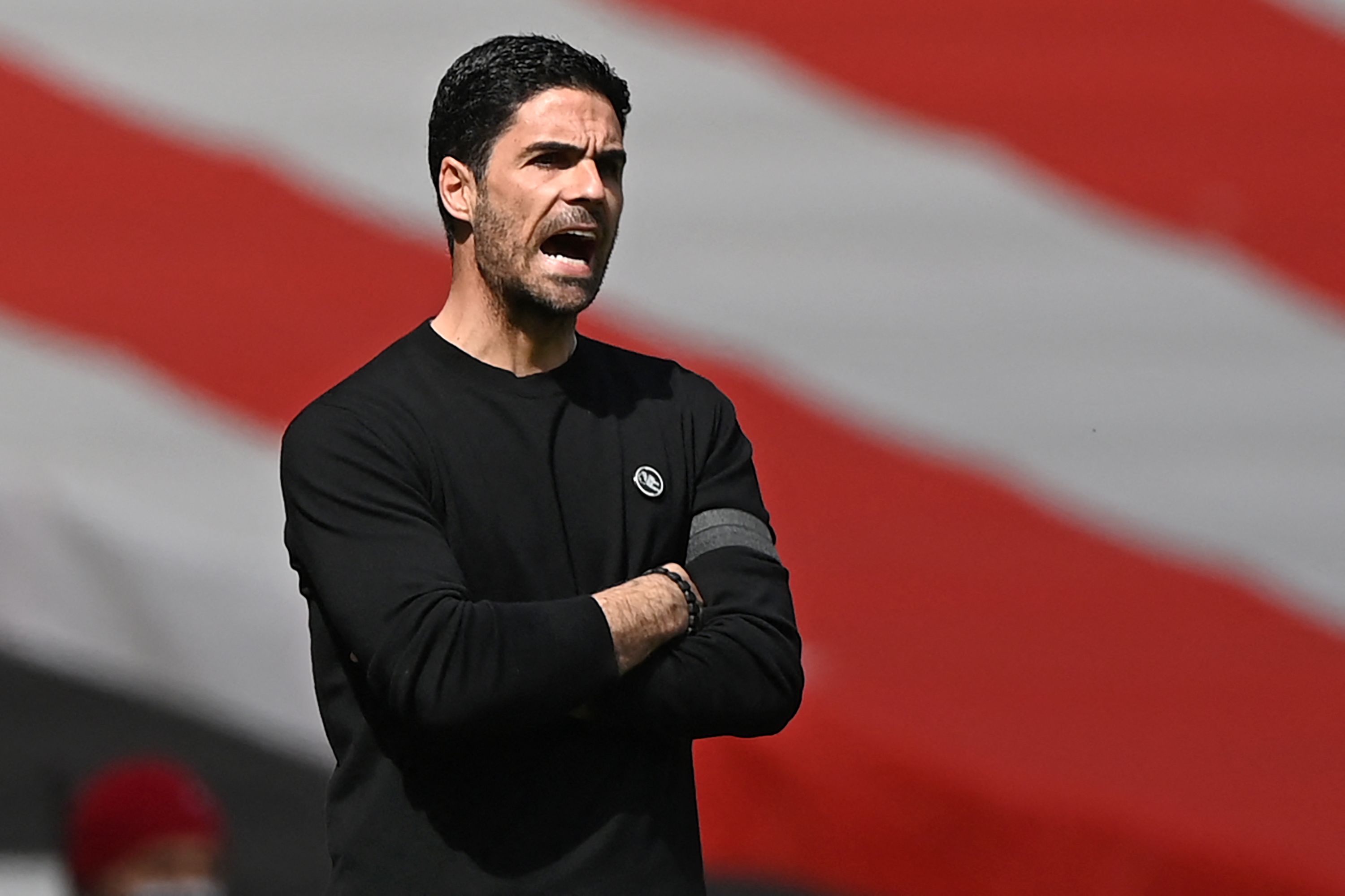 Manajer Arsenal Mikel Arteta saat timnya menghadapi Fulham di Liga Primer.  