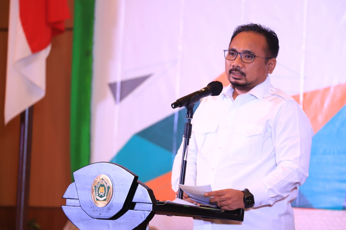 Menteri Agama Yaqut Cholil Qoumas sata membuka rakornas Kemenag, Senin (5/4/2021).