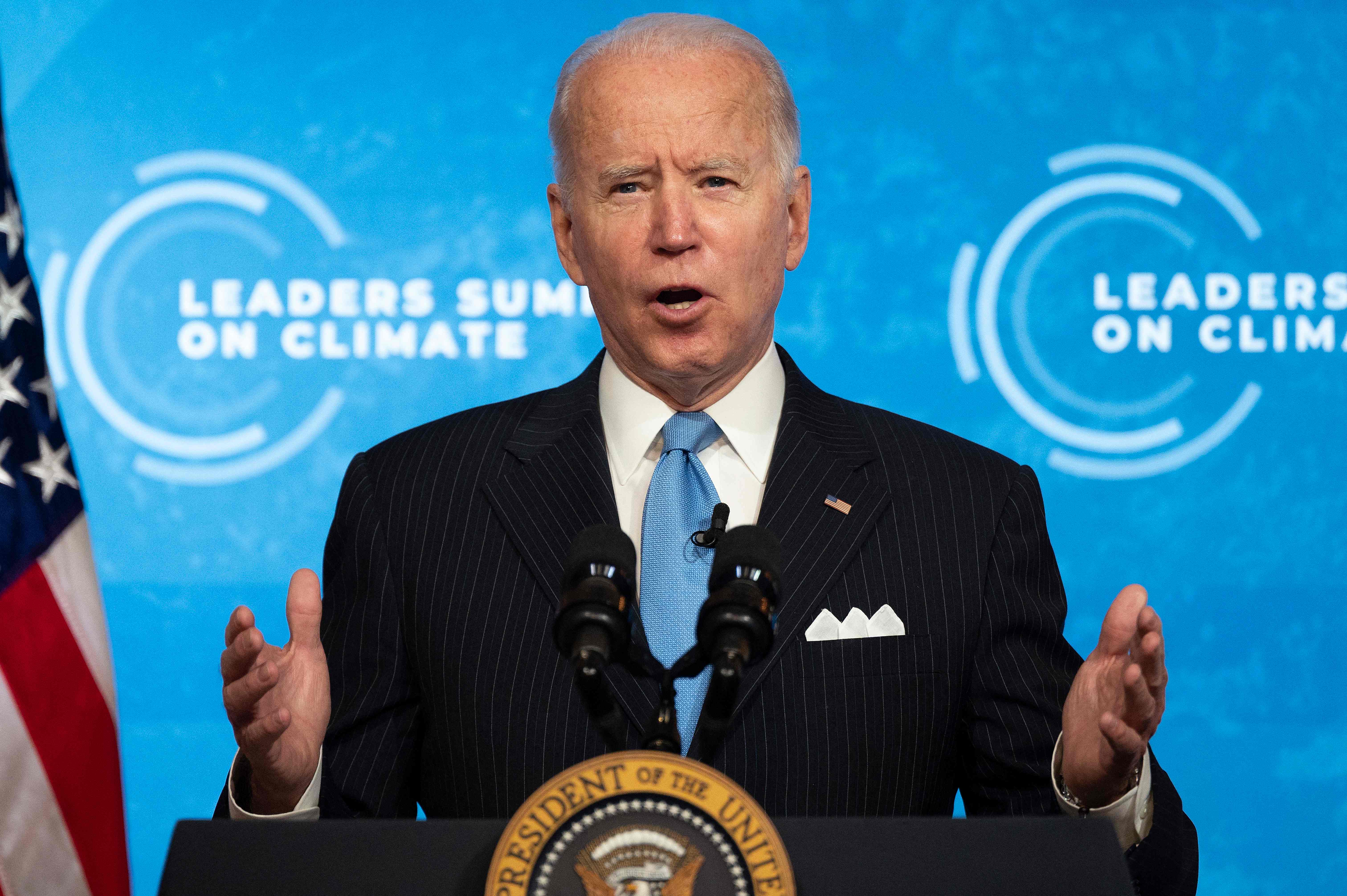 Presiden AS Joe Biden menyampai pidato Leaders Summit on Climate Session 5 di Gedung Putih, Washington, AS, secara virtual.  