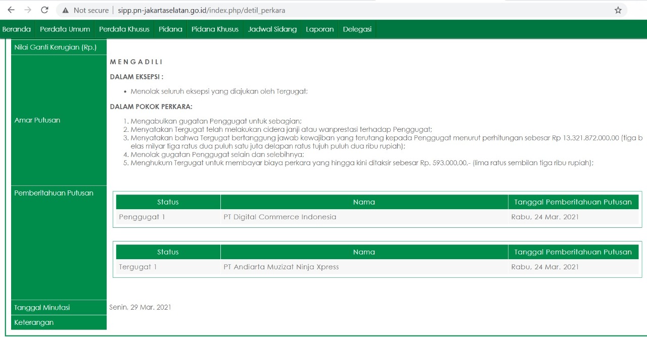 Putusan Pengadilan Negeri Jakarta Selatan