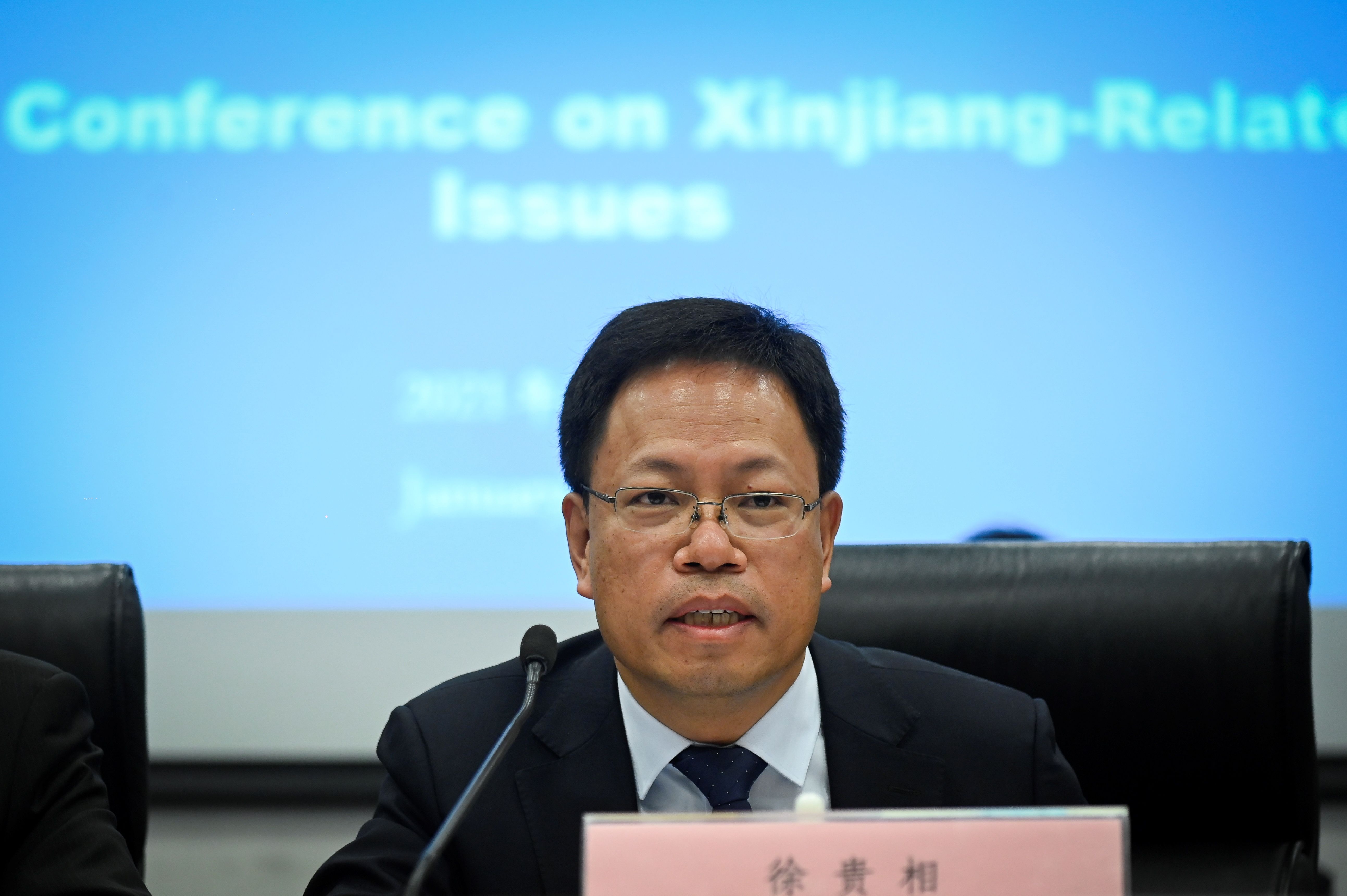 Xu Guixiang yang menjabat Wakil Direktur Jenderal Departemen Publisitas Partai Komunis di Xinjiang, Tiongkok.