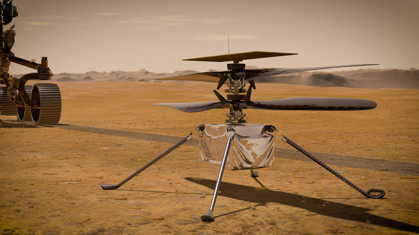 Foto yang dirilis NASA menunjukkan helikopter Ingenuity yang siap diterbankan di planet Mars.