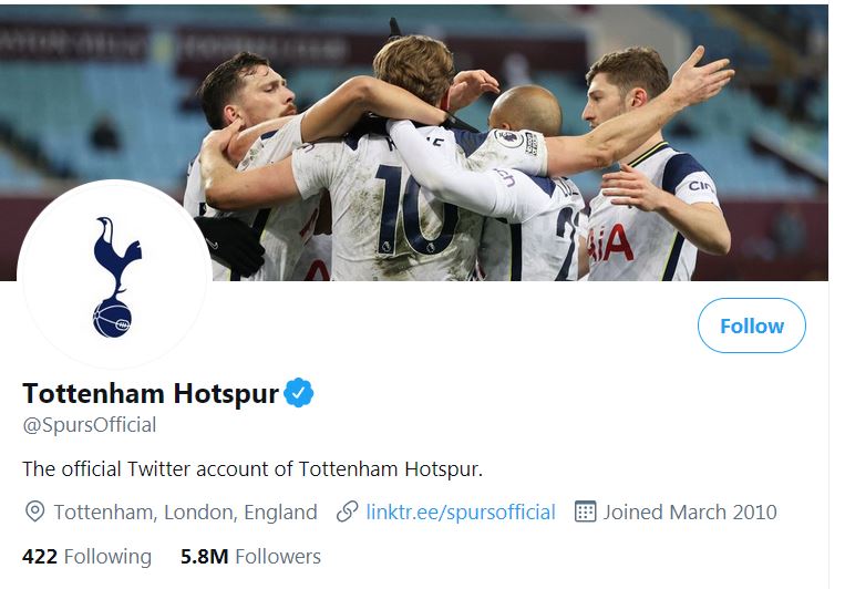 Tangkapan layar akun Twitter Tottenham Hotspur