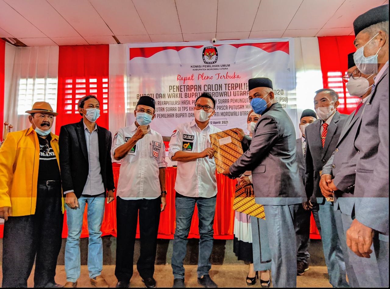 Penetapan Kemenangan pasangan calon Delis Julkarson Hehi -H Djira Kendjo (DIA) oleh KPUD Morowali Utara.