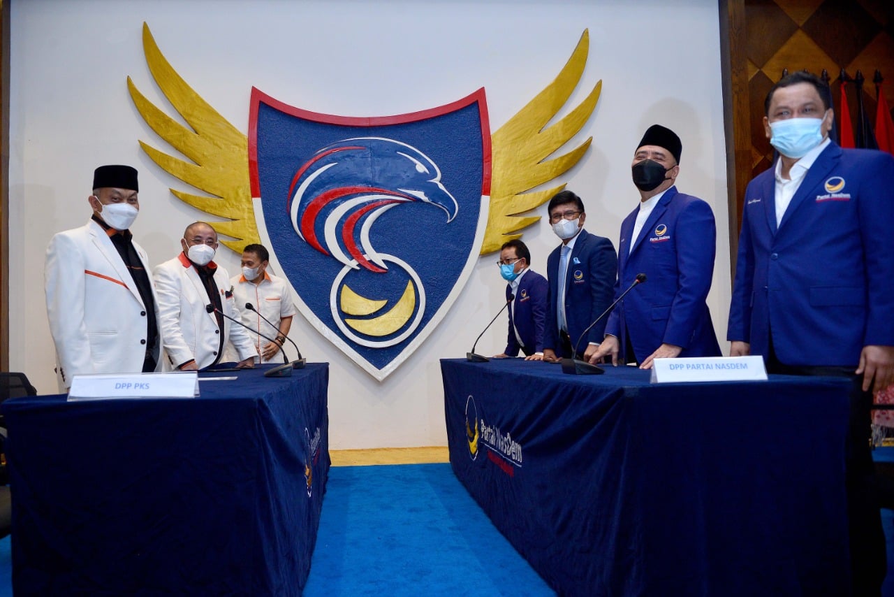 Presiden PKS  Ahmad Syaikhu (Kiri) diterima Pimpinan DPP Partai NasDem