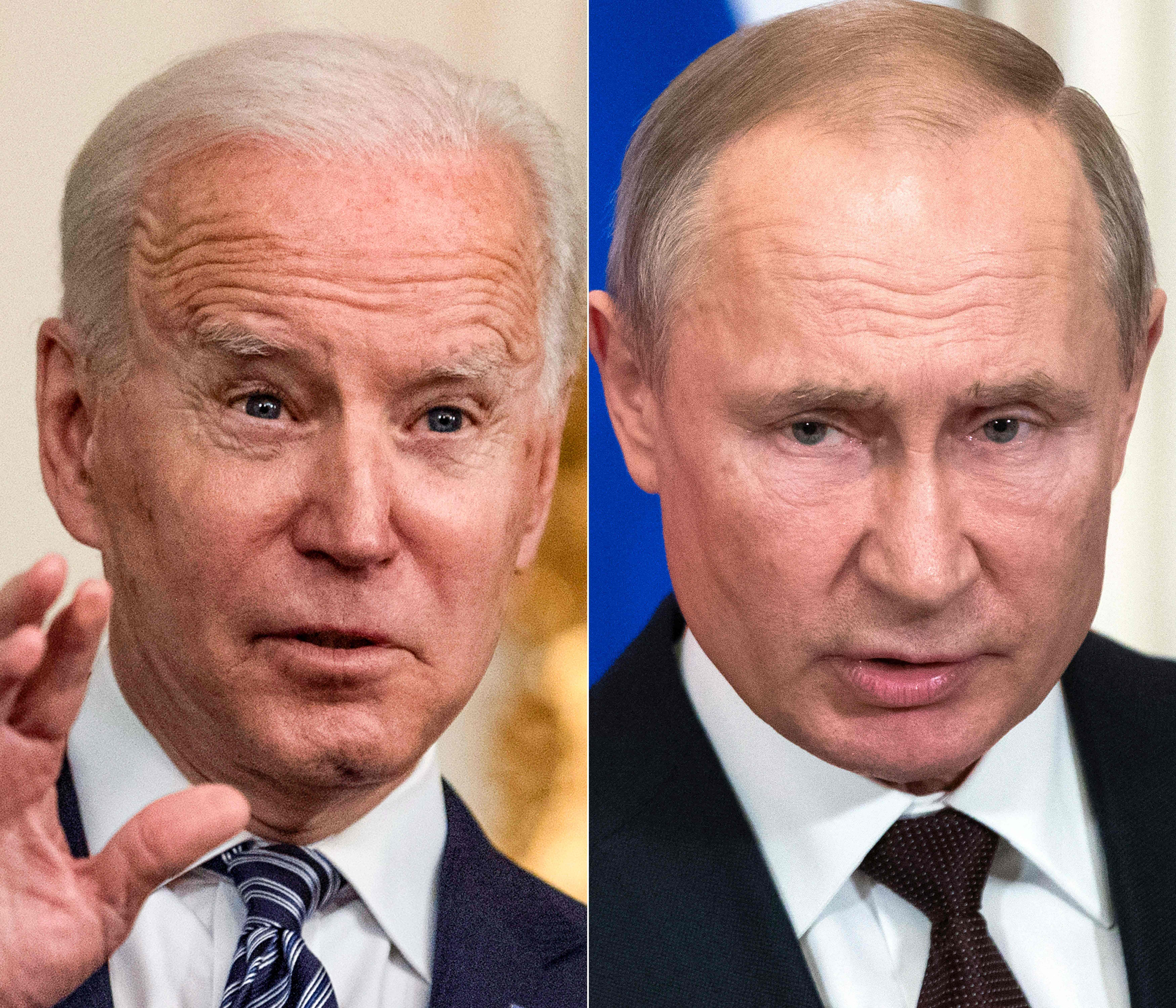 Foto kombinasi Presiden AS Joe Biden (kiri) dan Presiden Rusia Vladimir Putin
