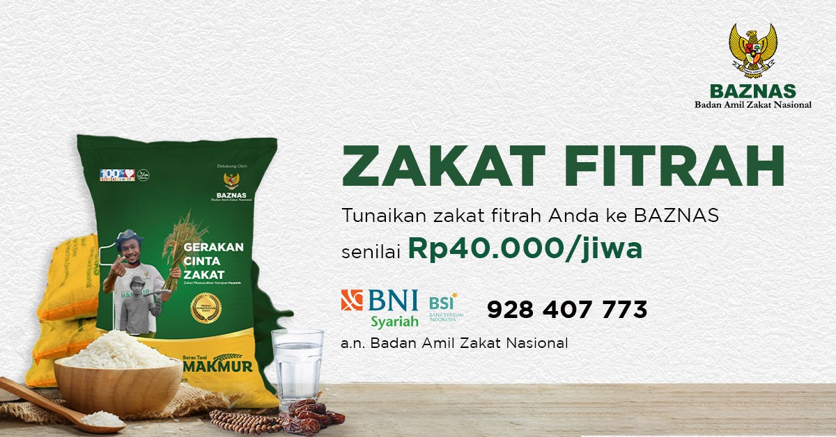 Baznas menetapkan bahwa nilai zakat fitrah setara dengan uang sebesar Rp40.000per jiwa.