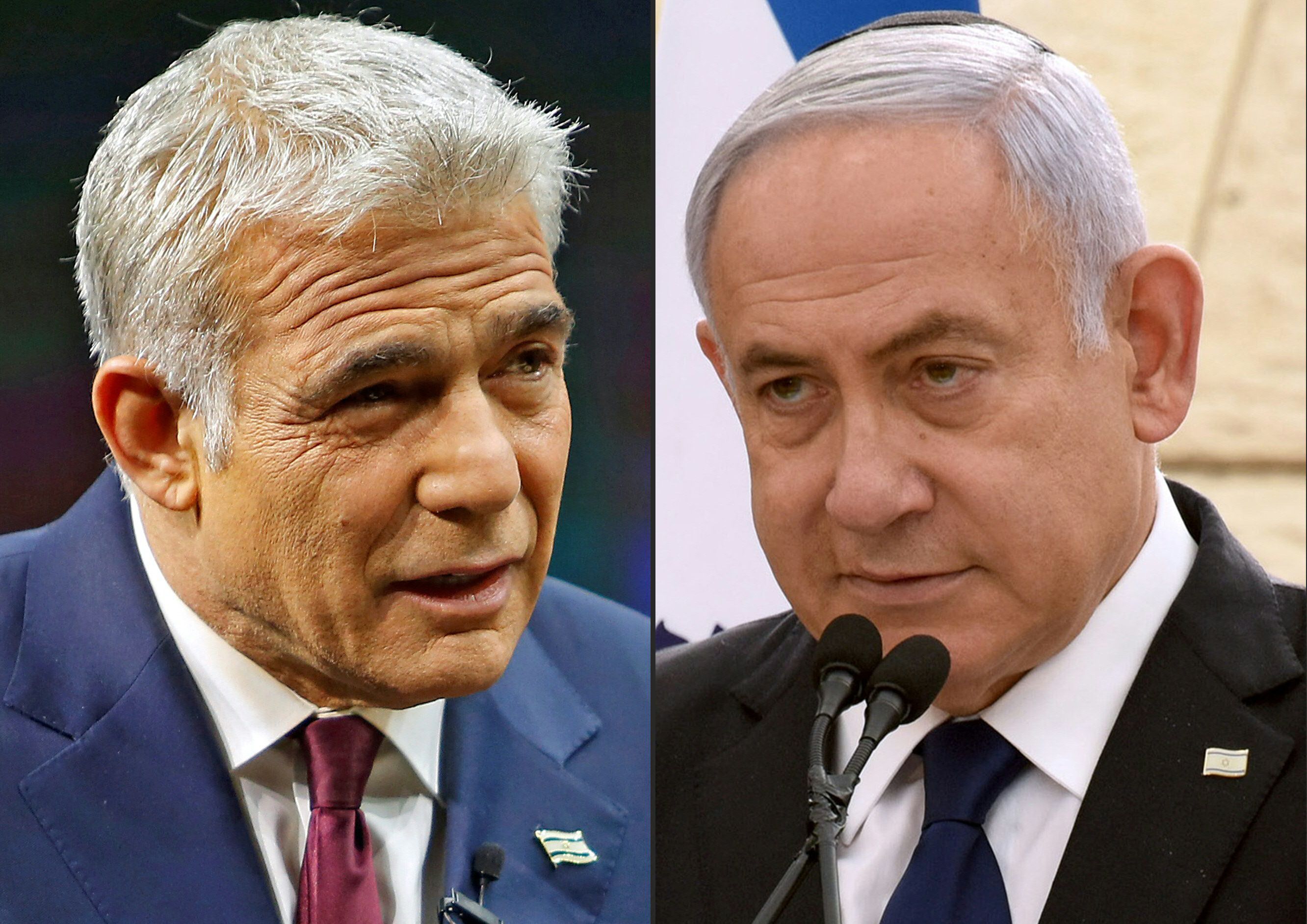 Perdana Menteri (PM) Israel Benjamin Netanyahu (kanan) dari Partai Likud dan pesaingnya Yair Lapid dari Partai Yesh Atid.   