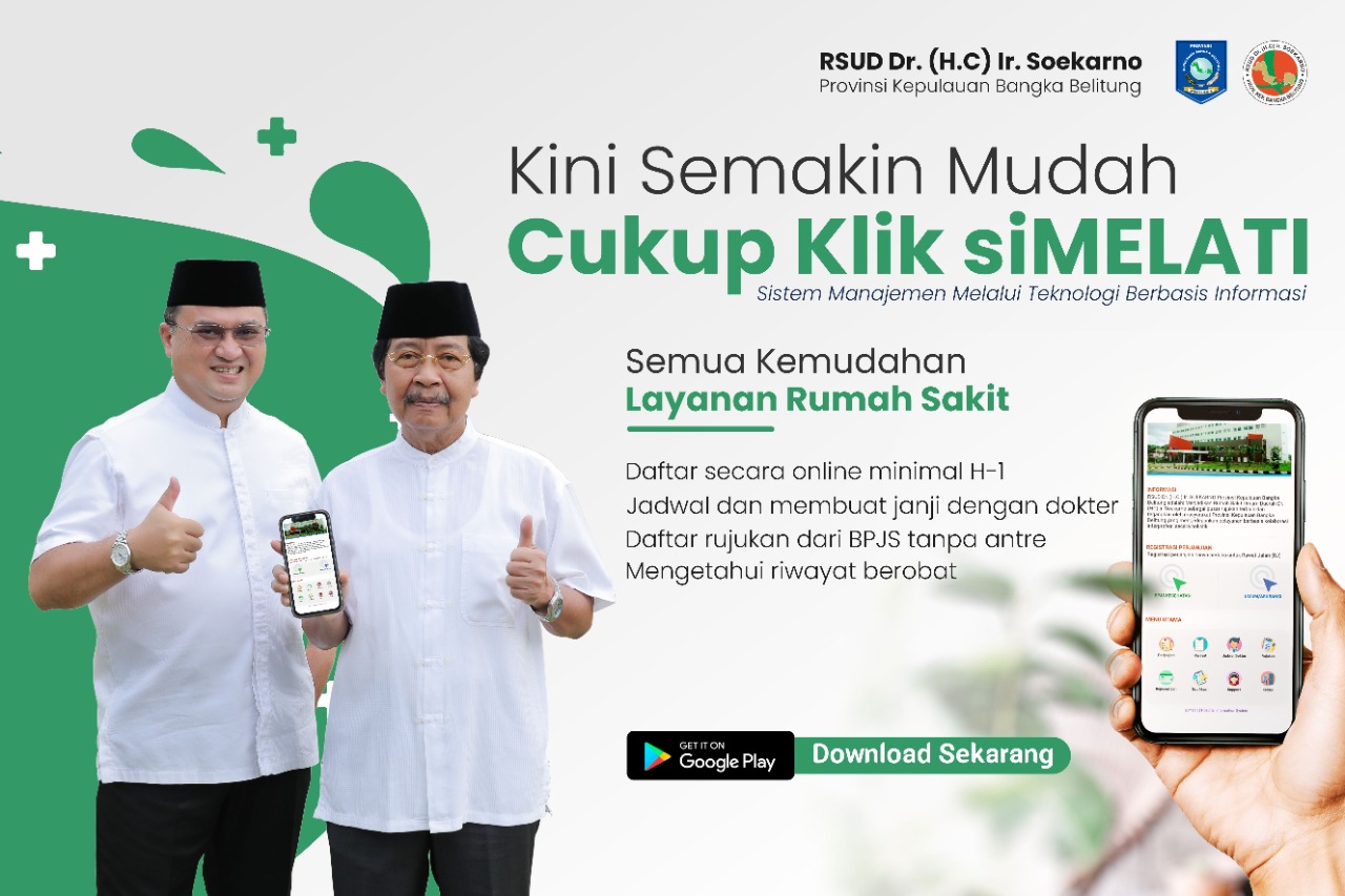Melalui aplikasi siMelati, masyarakat bisa mendaftar secara online untuk  mendapatkan pelayanan di RSUD Dr. (H.C.) Ir Soekarno Hatta.