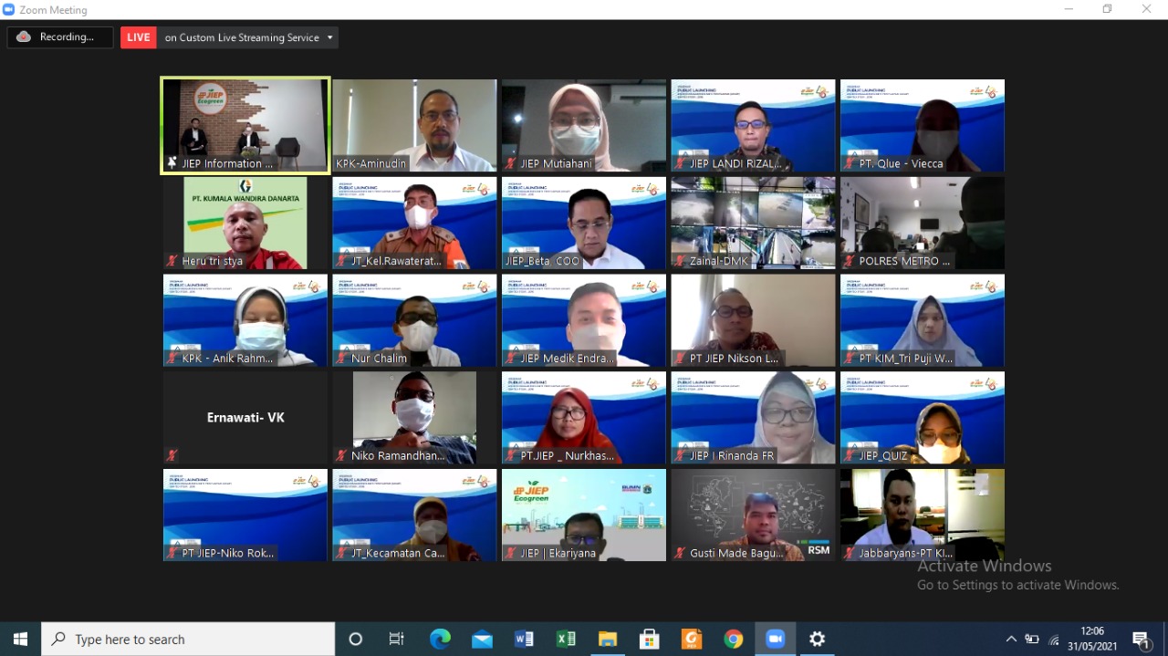 Acara penerimaan Sertifikat ISO 37001: 2016 untuk PT JIEP yang dilakukan secara virtual.
